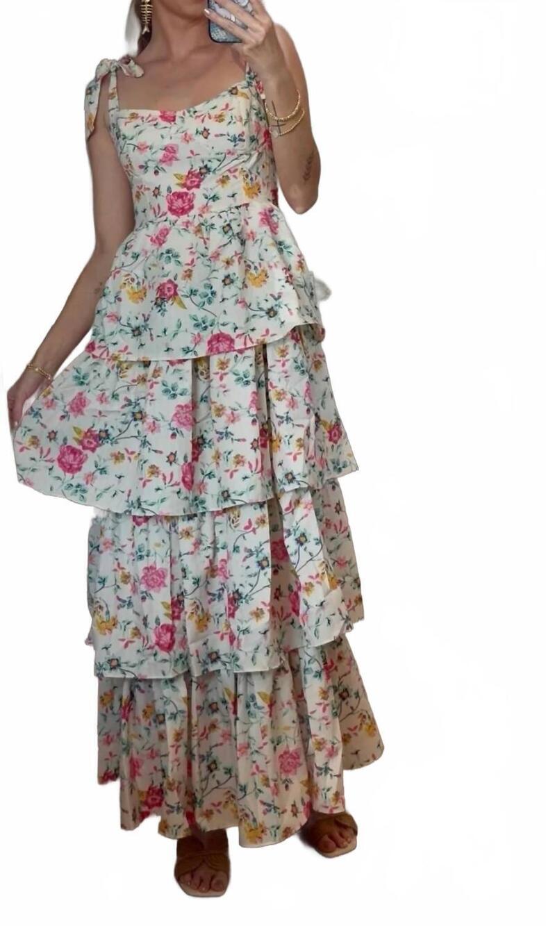 NEW J.NNA women's the mona tiered maxi dress in beige